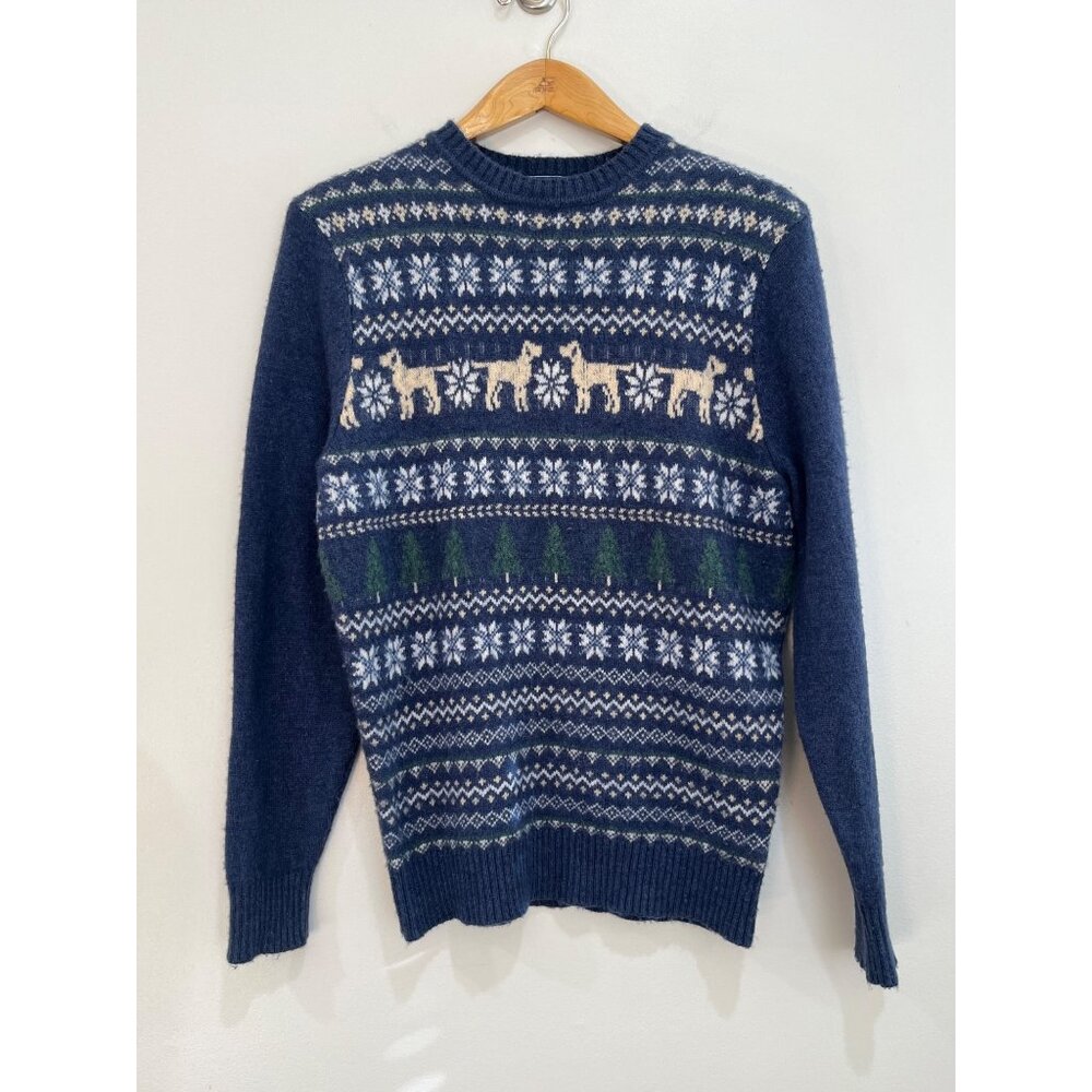 Crown & Ivy Hound Fair Isle Lambswool Sweater Mens S Blue Crew Neck - Picture 2 of 8